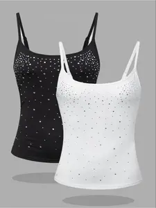 【Plus Size】 Rhinestone Decor Tank Top, Casual Sleeveless Top for Daily Wear, Women's Plus Clothing for Summer, Gamis