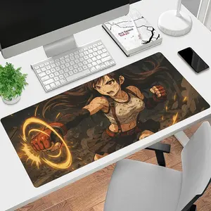 1pc Tifa Anime Girl Large Gaming Mouse Pad - Smooth Surface, Rubber Base, Stitched Edges Desk Mat for Office & Home, Vibrant Anime Design with Sword & Energy Effects, Perfect For Gamers & Ani, Mouse Pad For Desk, Office Accessory