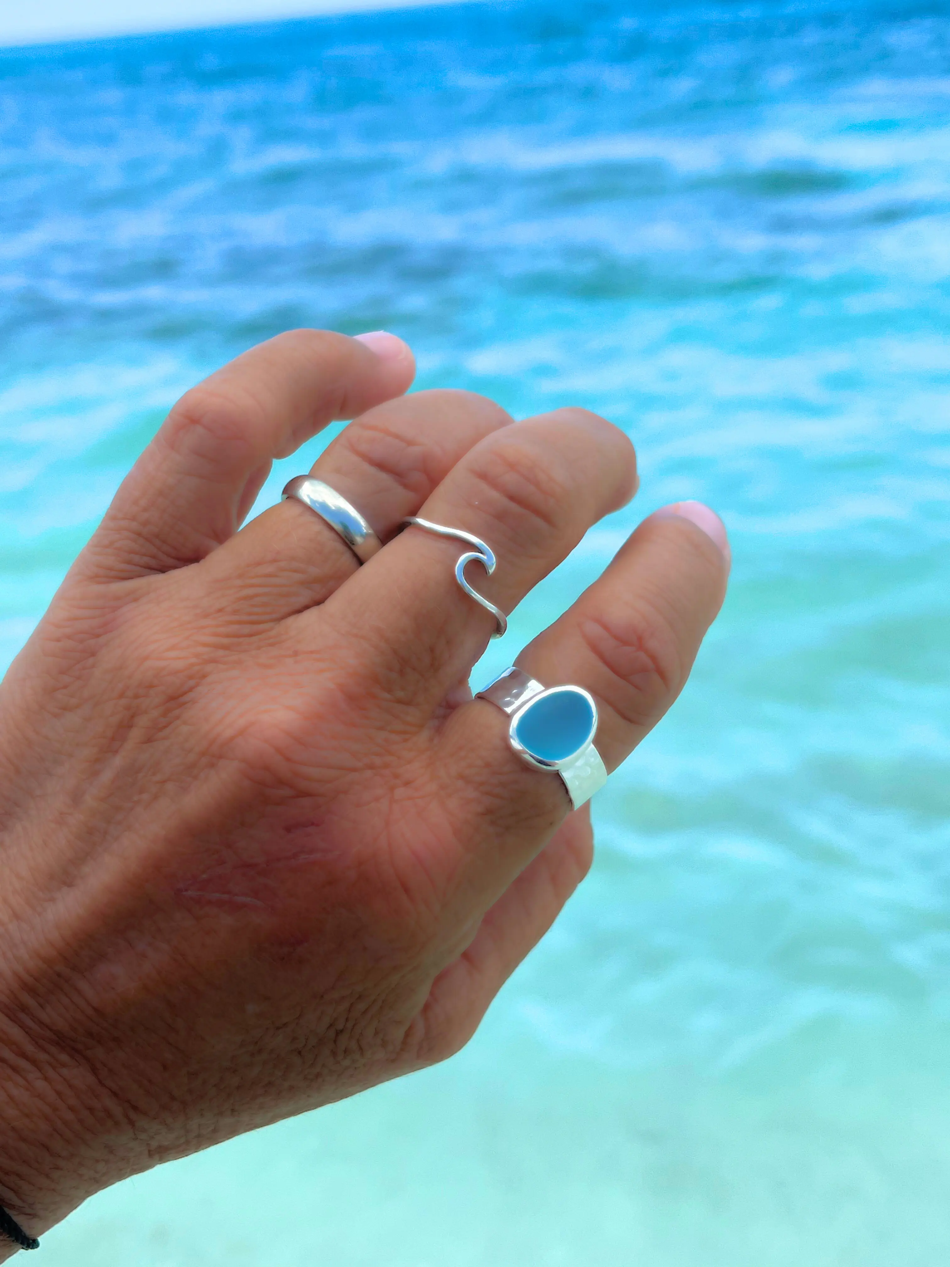 Hammered Wide Band Sea Glass Ring Hammered Wide Band Sea Glass Ring