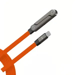 A multifunctional orange charging cable that integrates USB-C to USB-C fast charging function, as well as a foldable stand designed for high-speed data transfer, compatible with fast charging of devices such as Apple 15-17