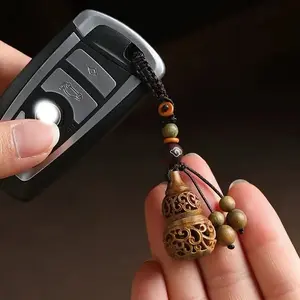 Elegant Sandalwood Gourd Keychain, Handwoven Cord, Versatile Wooden Keychain, Perfect for Car Keys, Backpacks, Smartphones, Ideal Gift