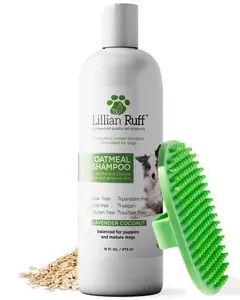 Lillian Ruff Dry, Itchy Skin Oatmeal Shampoo for Dogs - Lavender Coconut, Made in USA (16 oz Bottle with Brush)​