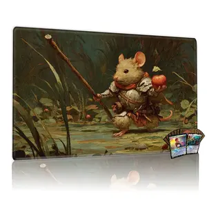 TCG, MTG, CCG RPG trading card game pads, cute warriors holding magic sticks and apple patterns, 14×24 inches, anti-slip base, machine washable, table pad/mouse pad, desktop decoration.