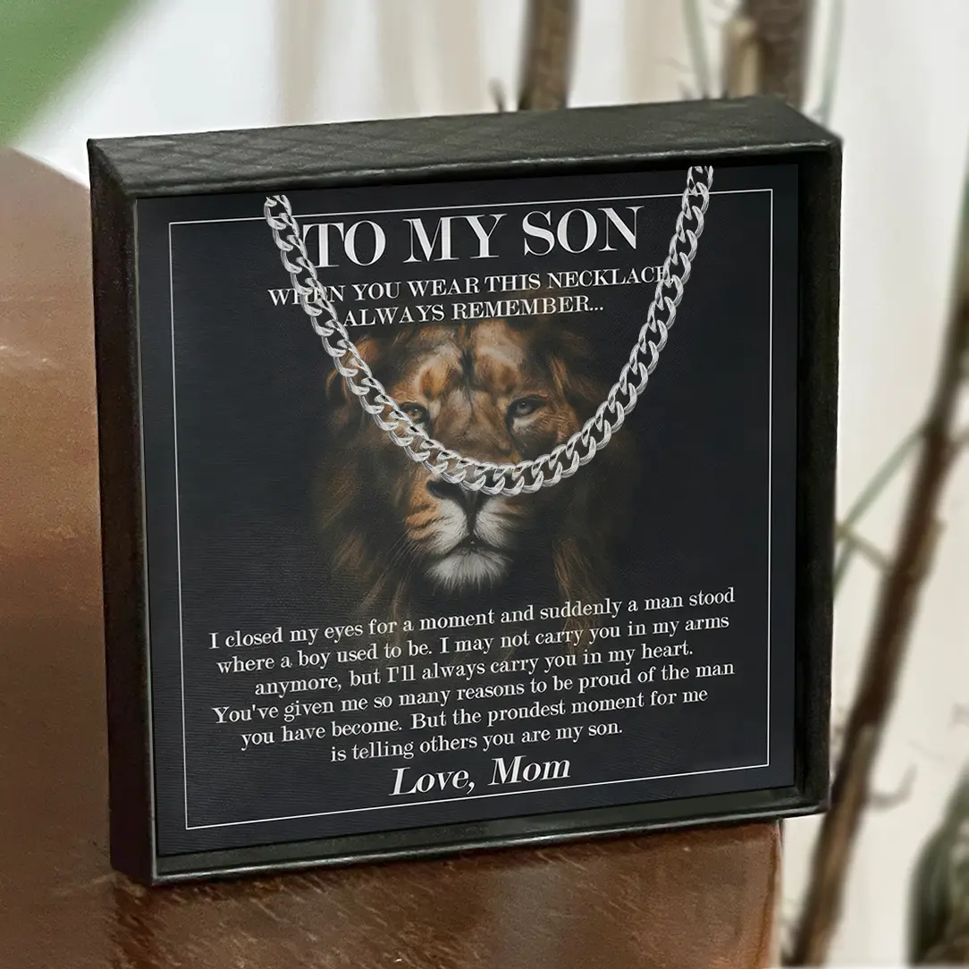 To My Son Necklace From Mom, Son Gifts From Dad, Jewelry Necklace For Sons, Engraved Necklace, Cuban Links Necklace, Cuban Link Design Chain Necklaces For Men, Birthday Christmas Graduation Gift With Message For Him, Stainless Steel Necklace