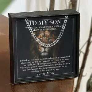 To My Son Necklace From Mom, Son Gifts From Dad, Jewelry Necklace For Sons, Engraved Necklace, Cuban Link Design Chain Necklaces For Men, Birthday Christmas Graduation Gift With Message For Him