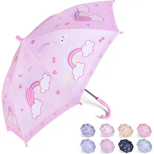 1 Pack  Umbrellas,  Umbrella for Girls  3-10, with Larger 35" Arc  Size, Windproof and UV/Sun Protection, with Easy-Grip Hook Handle, Rainbow,