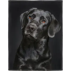Black Labrador Print Blanket - 280g Soft Fluffy Single-Sided Elegant Dog Print Textile, for Sofa and Bed, Provides Comfortable Temperature