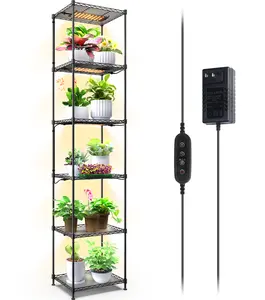 Barrina Plant Stand with Grow Lights, 6-Tier Plant Shelf with 5-Pack 50W Full Spectrum Ultra-Thin Grow Light Panel, Auto Timer, 15.7x11.8x70.9IN