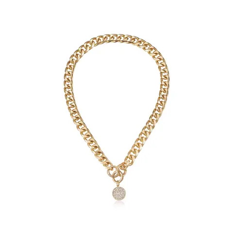 Ettika Crystal Disc Charm and Chain Necklace with Simple Design and Elegant Chain