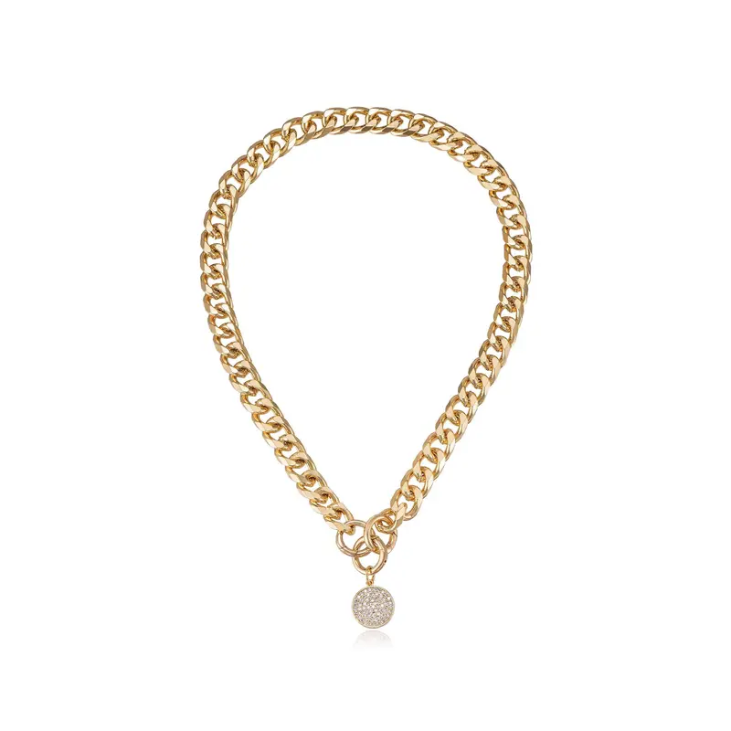 Ettika Crystal Disc Charm and Chain Necklace with Simple Design and Elegant Chain