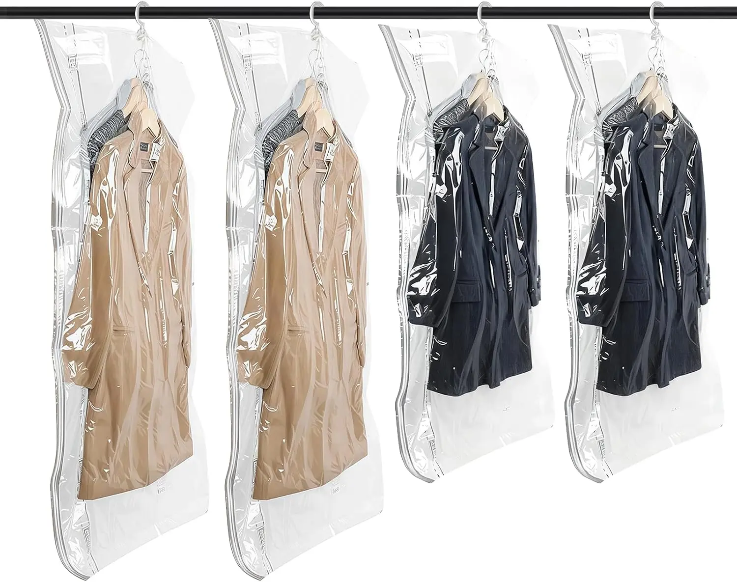 4 Pack Hanging Vacuum Storage Bags Space Saver Bags, Clear Vacuum Sealer Bags for Clothing, Suits and Jackets, Closet Organizers and Storage Hangable Great for saving space when packing for a trip & perfect giftsforfamily