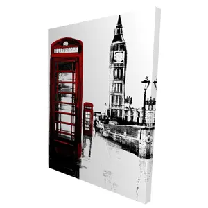 Begin Home Decor 2080-4836-CI286 36 x 48 in. Telephone Box & Big Ben Canvas - London Industrial Decor