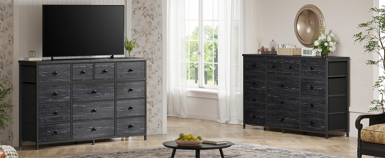【Dorm Room】Raybee Dresser with 13 Fabric Drawers, TV Stand for 40–55 Inch TV, Water-Resistant Chest of Drawers with Easy Assembly, Small-Space Organizer & Apartment Storage Saver, Multifunctional Cabinet for Bedroom, Living Room, Hallway & Entryway