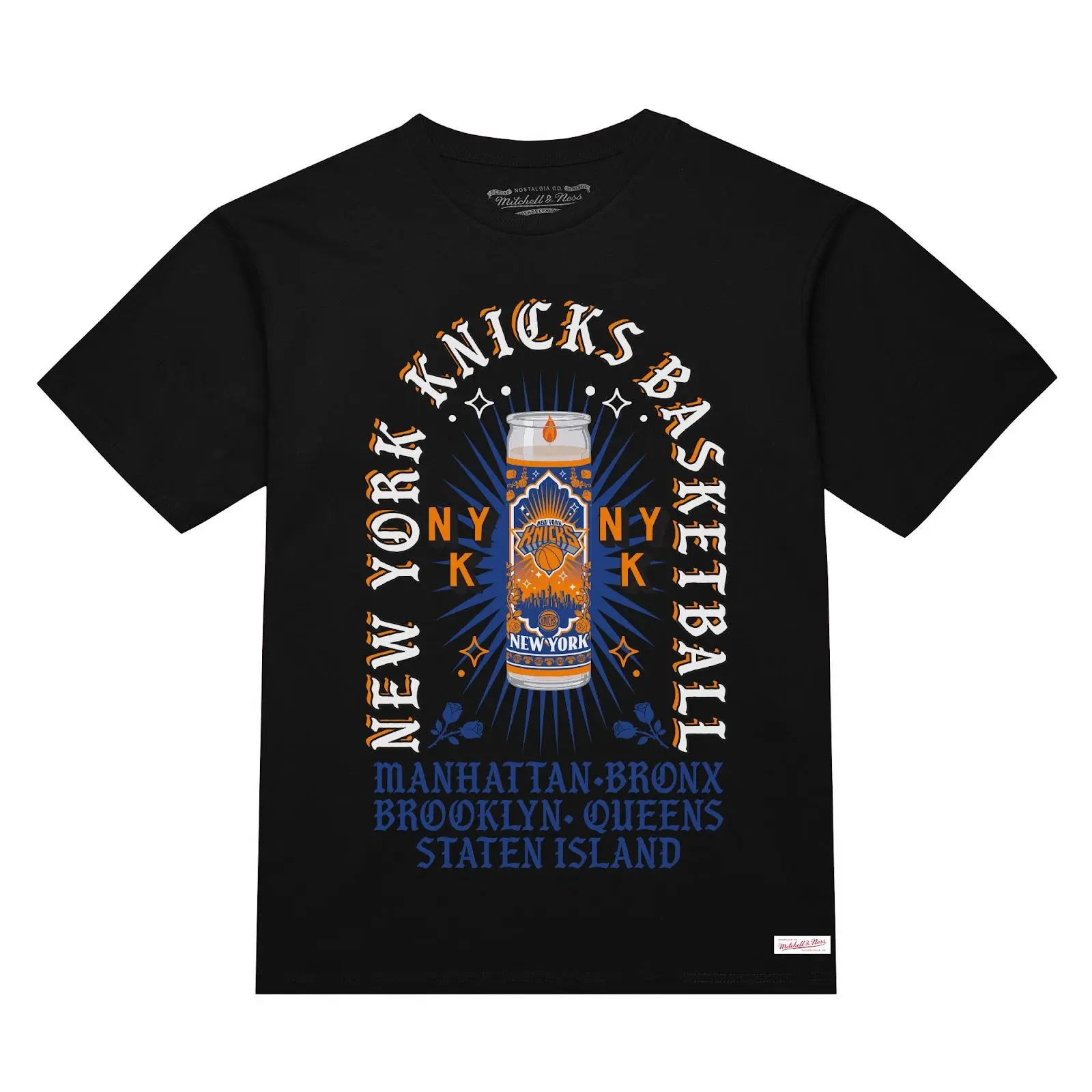 New York Knicks Black Candle T-Shirt - Vintage NBA Graphic Tee, Mitchell & Ness