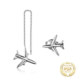 Creative 925 Sterling Silver Airplane Chain Stud Earrings