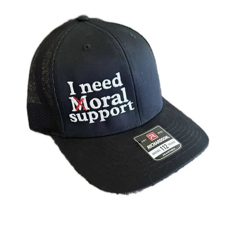 Richardson Moral Support Hat - Black with "I need Moral Support" Text - Model 112 Series