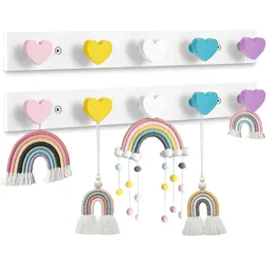 2 Pcs Kids Coat Rack Wall Mount Kids Wall Hooks Rainbow Coat Rack Hooks for Boys Girls Toddler Cute Bathroom Decor Colorful Backpack Hanger Supplies for Clothes Hat Towel in Bedroom(Heart)