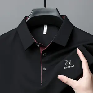 Men's contrast-cut half-button collar color-block business casual polo shirt, chest letter graphic patch, men's T-shirt polo, men's golf shirt, men's fashion designer T-shirt