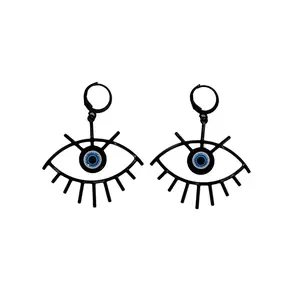 Gothic Punk Earrings with Black Eye Design and Circular Ring, Unique Statement Style