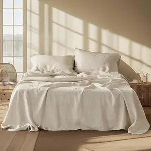Linen Sheets - Queen Size Bed, Blend from Linen Cotton Sheets, Breathable & Soft Cotton Bedsheets, Gifts for All Seasons, 4 Pieces Bedshe