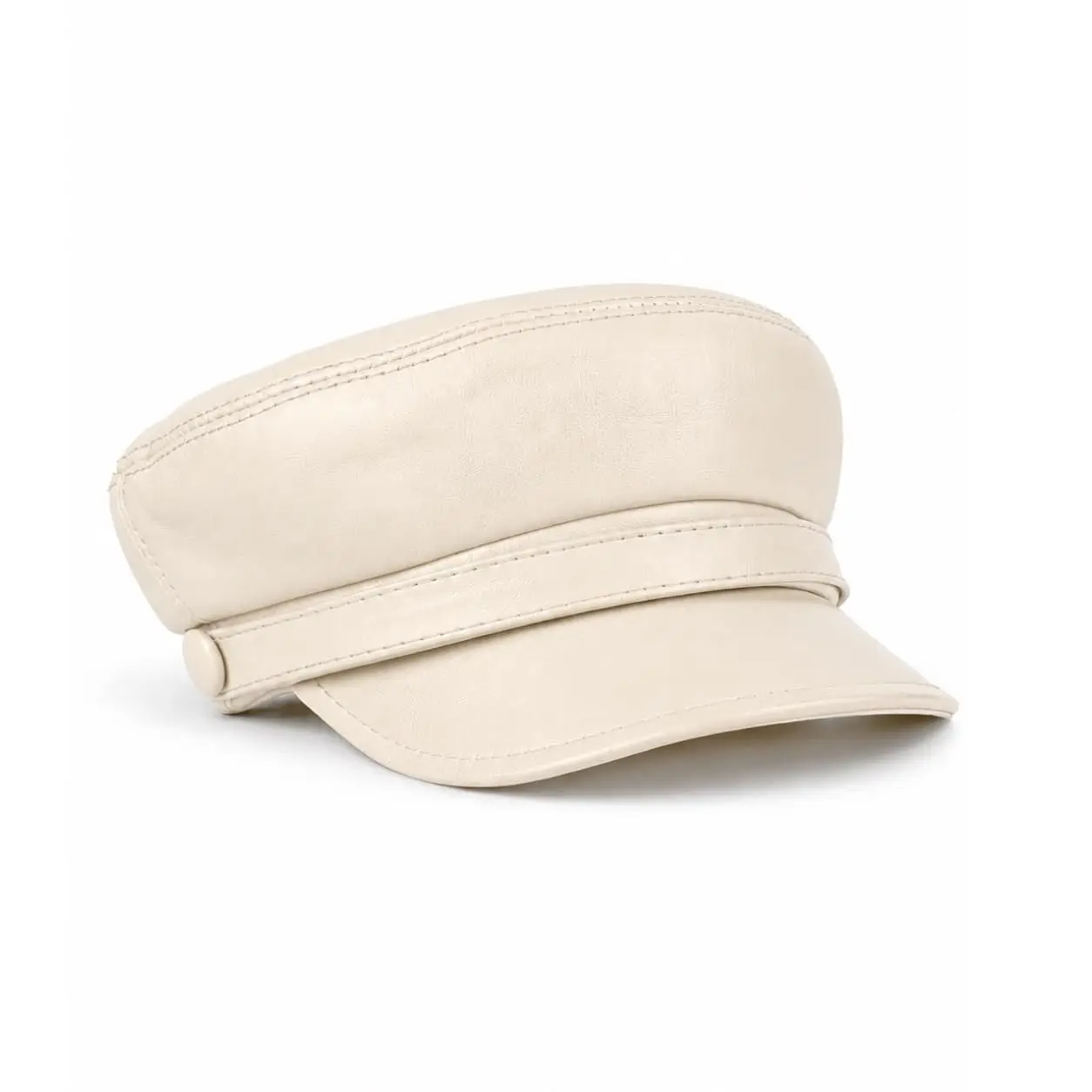 Lukkiu Leather Newsboy Cap Yacht Captain Sailor Hat - Black