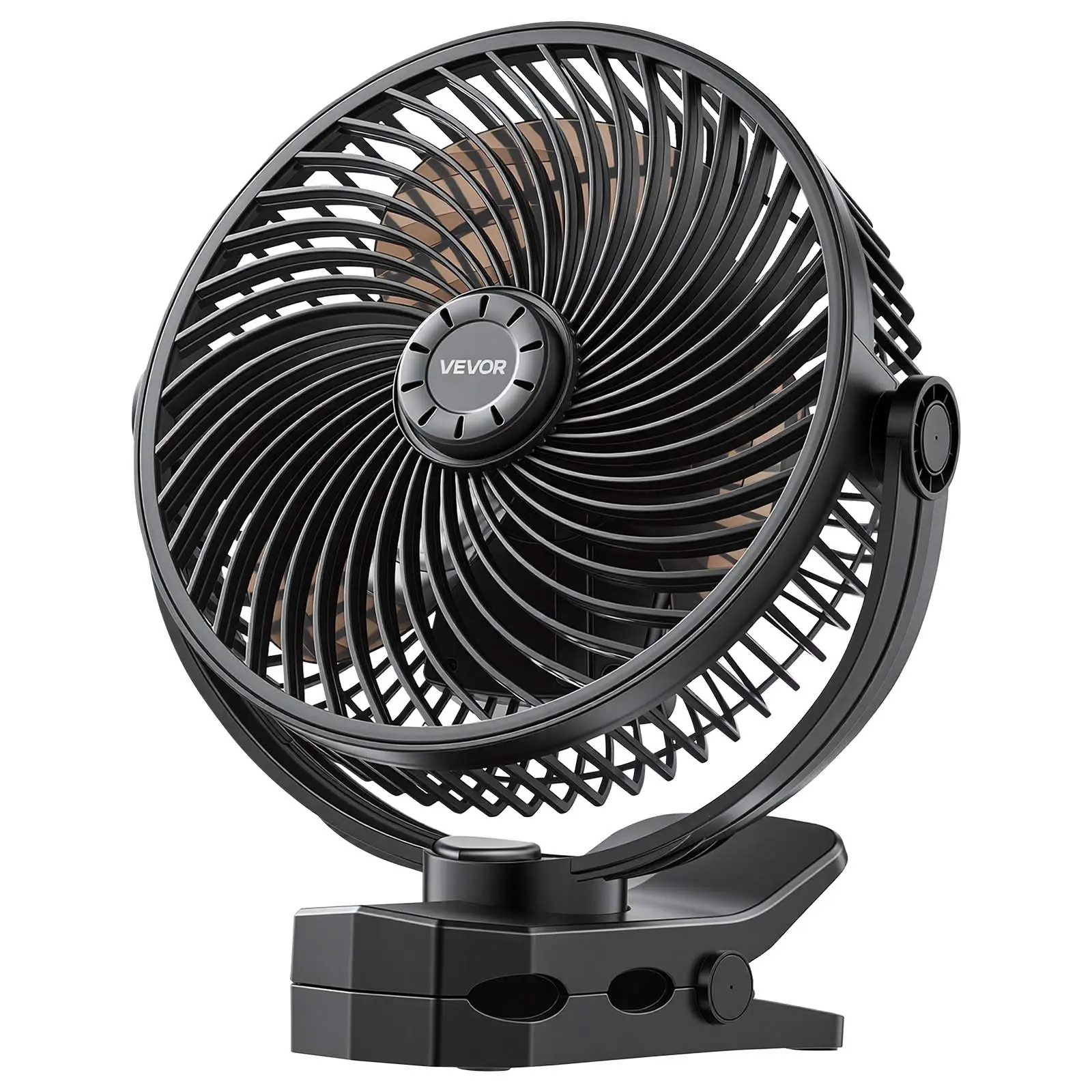 VEVOR Lightweight 3-Blade Clip Fan (Black), 1.7 lbs Rechargeable Clip-On Fan with USB Port, USB-C Fast Charging (8 W & Above), 3 Speeds, Circulation Mode, Sturdy Clamp, Strong Airflow, Long Runtime for Desk, Outdoor Camping