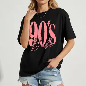 Women's 90's Babe Graphic T-Shirt, Retro 1990s Nostalgia Tee, Vintage Inspired Pink Letter Print Shirt, Casual Aesthetic Summer Top