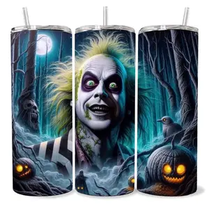 Beetlejuice 20 oz Tumbler - BPA Free, Stainless Steel, Leak Proof, Clear Lid, Includes Straw