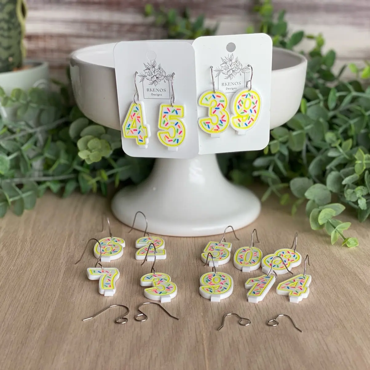 Birthday Candle Earrings Yellow earring cake acrylic jewelry candles handpainted