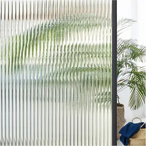 Window  Film Reeded Glass, Frosted  Fluted Glass Window Cling, Adhesive Vinyl Decorative Door Stickers for Bathroom  Sun Blocking, 17.5x118.1 in, Translucent
