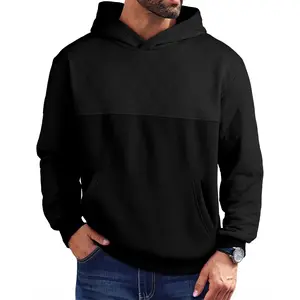 Men's Casual Long-Sleeve Hooded Top with Bust Paneling Regular Length Sheath Silhouette Made of Fleece Fabric for Daily Wear