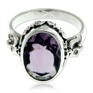 NOVICA Artisan Handmade Amethyst Solitaire Ring Floral Sterling Silver Purple Single Stone Indonesia Mauve Mist Birthstone [crownbezel 0.6 in L x 0.4 in W x 0.2 in H Band Width 3 mm W] '