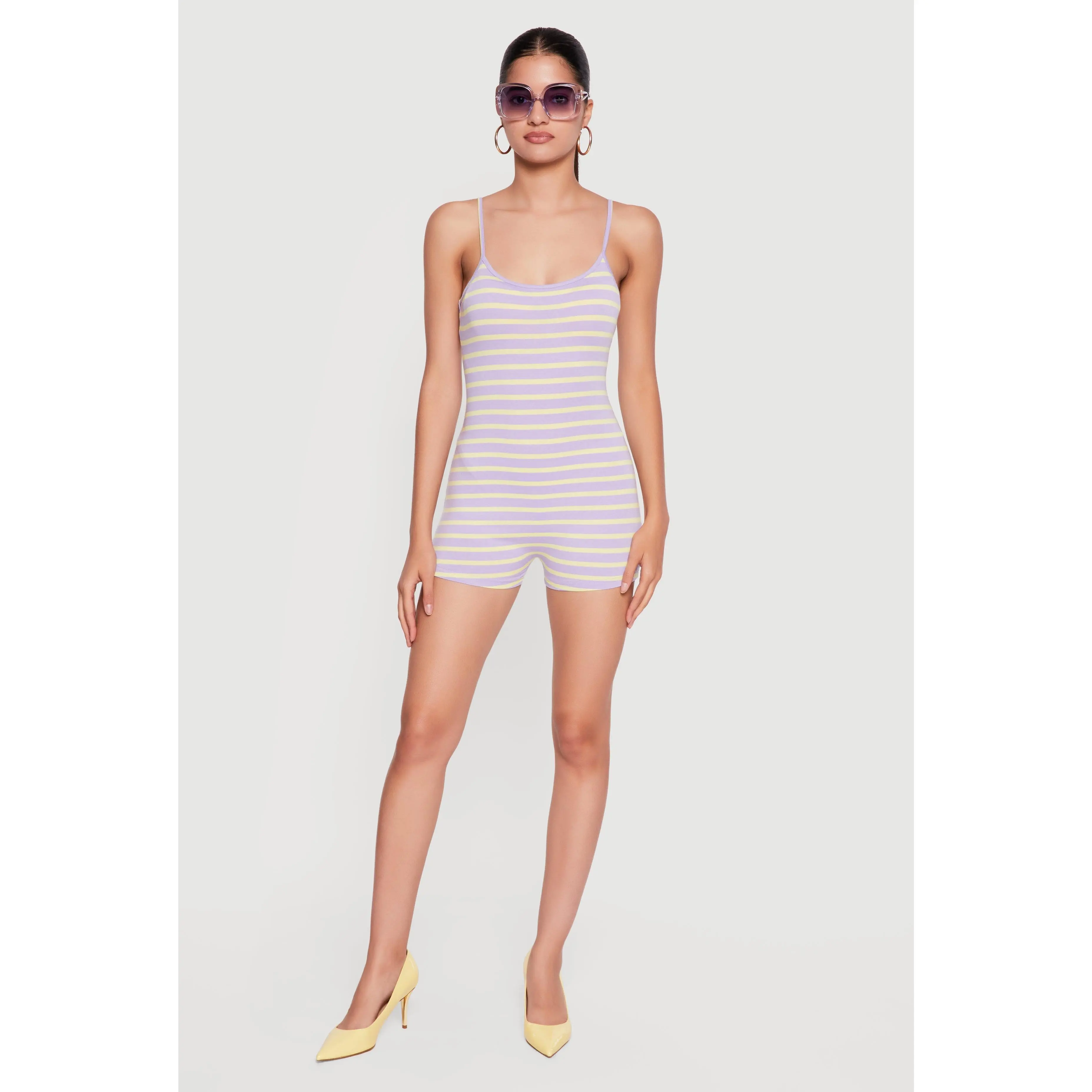Striped Scoop Neck Sleeveless Romper