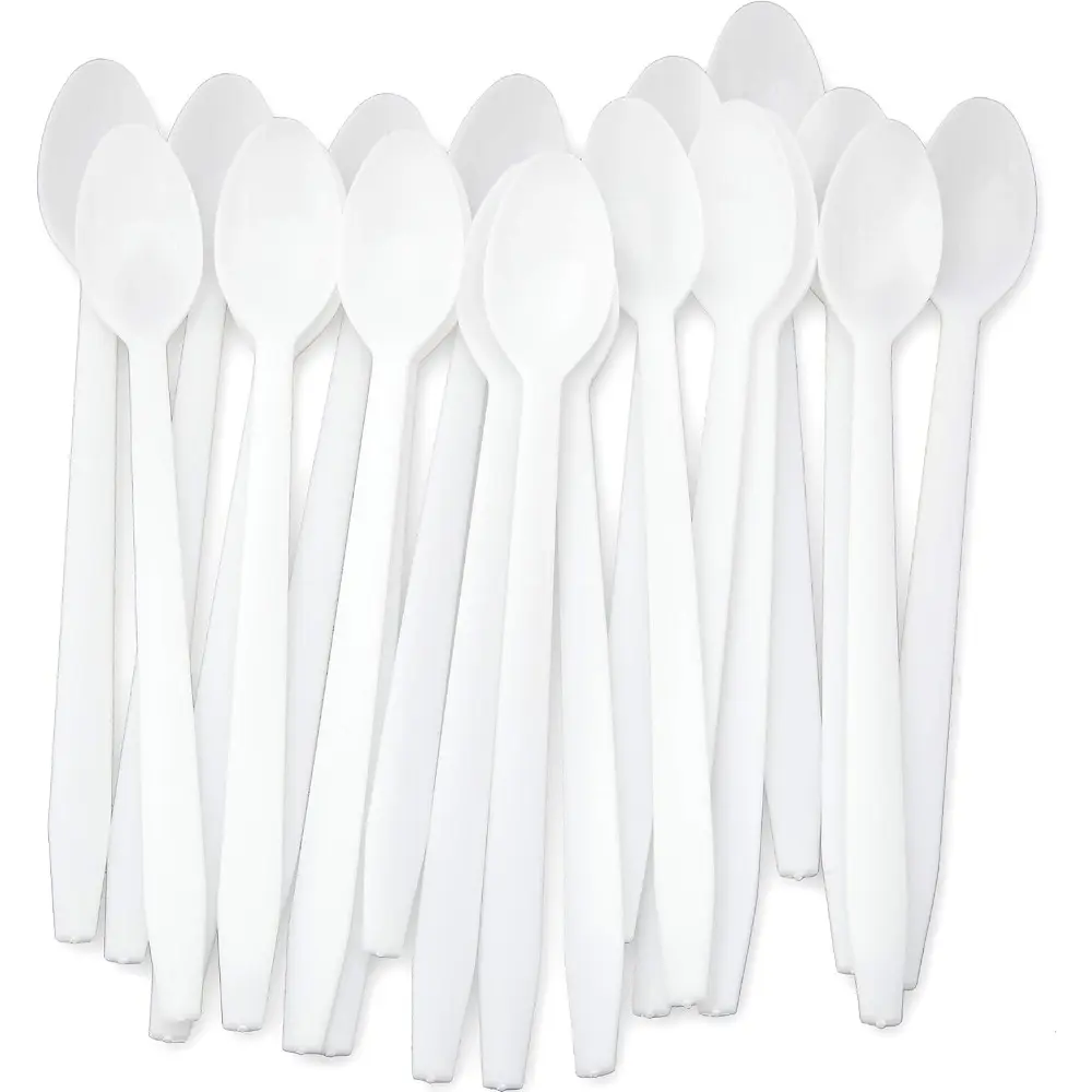 8in Extra Long Sturdy White Premium Sundae Spoons (50ct) - Heavy-Duty Disposable Plastic Scoop Utensils for Ice Cream, Dessert Bar Owners
