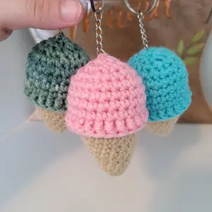 Crochet Mini Ice Cream Cone Keychain