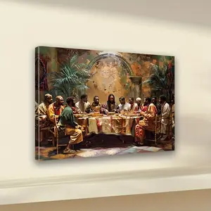 Framed, 1 Piece Black Last Supper Canvas Wall Art, Wooden Frame Religious Print, Ready to Hang Home and Bedroom Decoration, Unique Holiday Gift for Him or Her