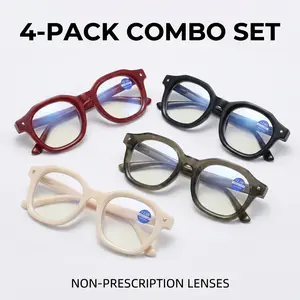 Gigula 4-Piece Set Fashionable Elderly Retro Reading Glasses, New Style Anti-Blue Light Presbyopia Eyeglasses, Unique Design