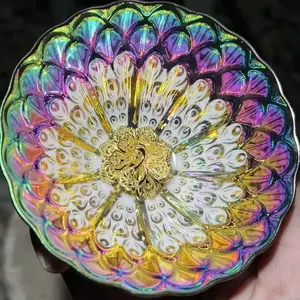 Colorful Ceramic Artwork, Peacock Feather Texture, Transparent Center, Kung Fu Tea Set, Collectible Traditional Chinese Tea Tools