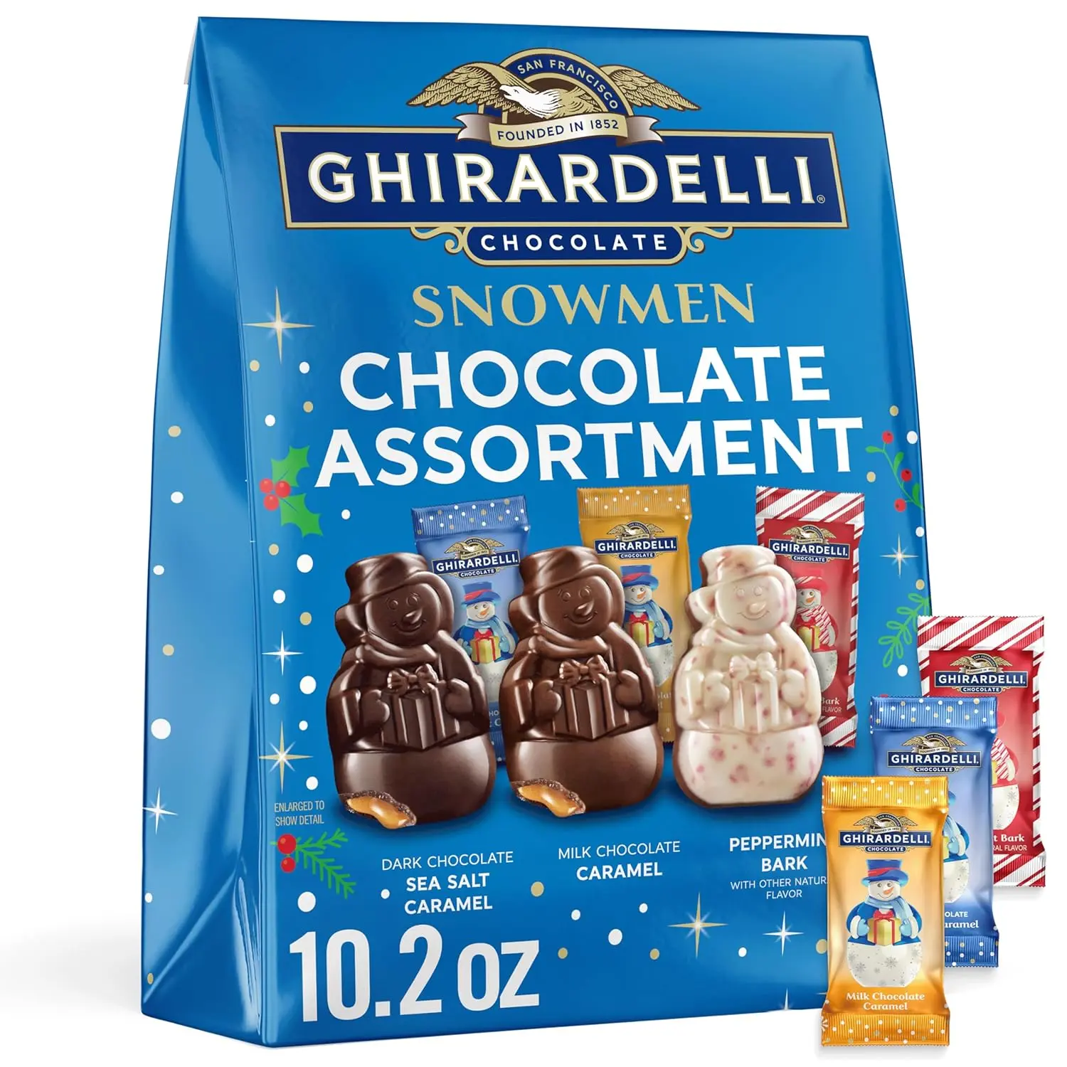 GHIRARDELLI Limited Edition Holiday Chocolate Snowmen Assortment, 10.2 oz Bag – Festive Mix of Milk, Dark & Peppermint Bark Candy for Gifting
