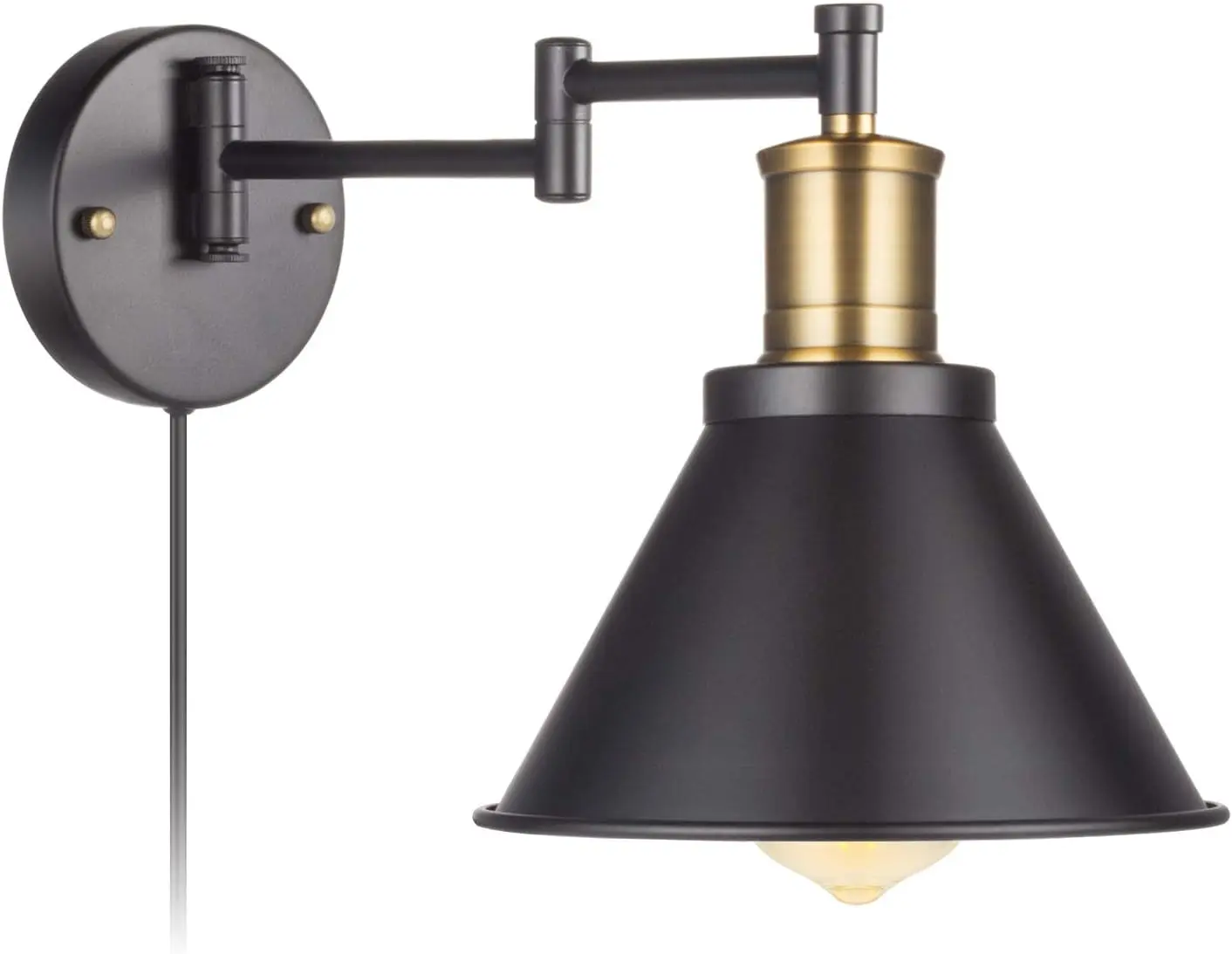 Swing Arm Wall Lamp Plug-in Cord Industrial Wall Sconce, Brone and Black Finish,with On/Off Switch, E26 Ba,1-Light Bedroom Wall Lights Fixtures,Bedside Rding Lamp
