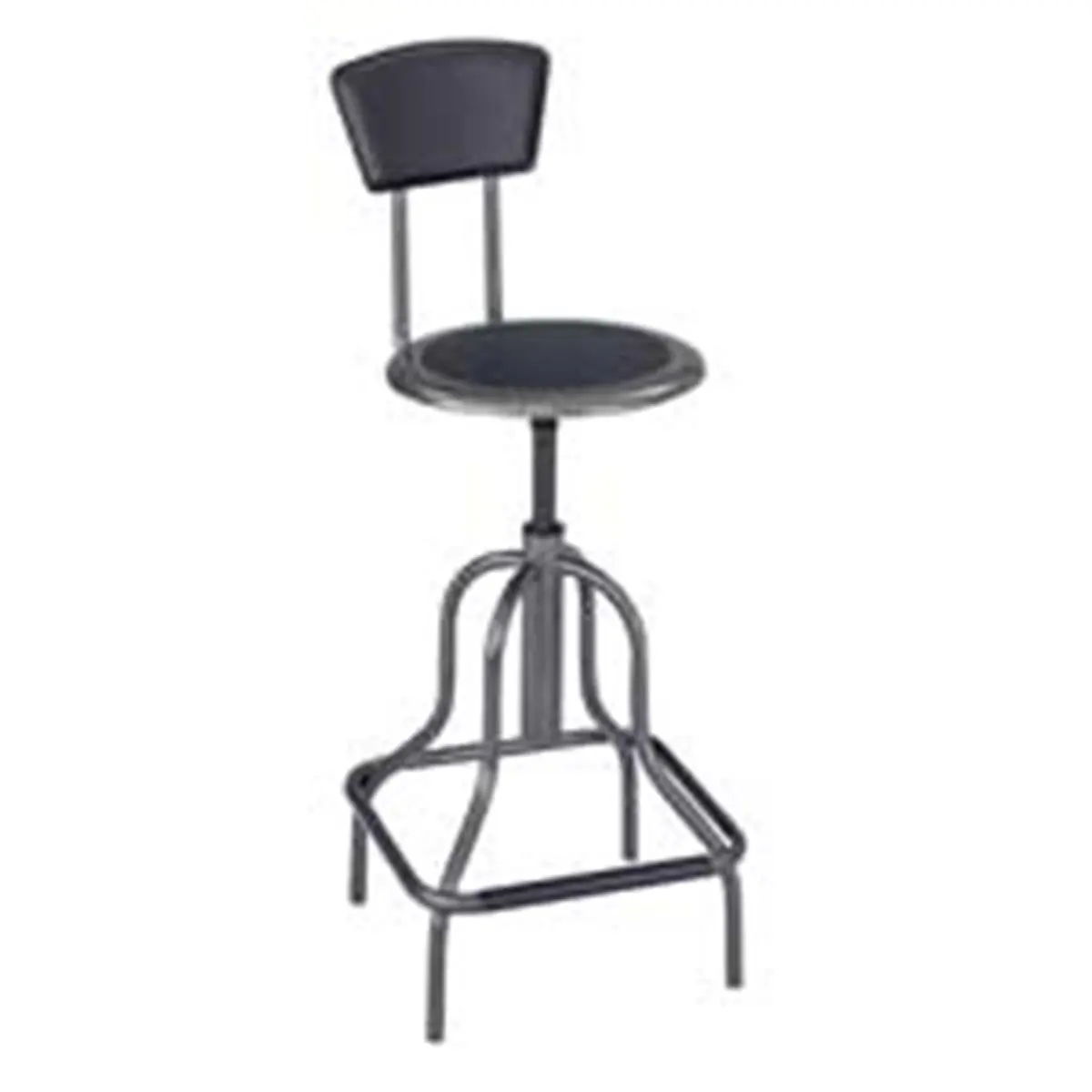Safco Products Company SAF6664 Pewter Industrial Workbench Stool - Steel Frame, Manual Lift, 22in-27in Adjustable Height, 12inx7in Leather Seat Back, Nylon-Coated Screw Lift, Nonmarring Rubber Ft, 250 lb Capacity