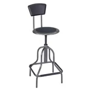 Safco Products Company SAF6664 Pewter Industrial Workbench Stool - Adjustable Height 22in-27in - 12inx7in Leather Seat Back - Holds 250 lb