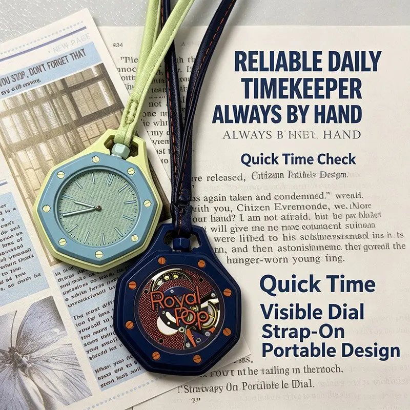 Unisex Octagonal Silent Quartz Pocket Watch with PU Leather Lanyard, Pastel Dopamine Color Neck Pendant, Portable School Exam Timepiece for Teens, Back to School Fashion Accessory Gift