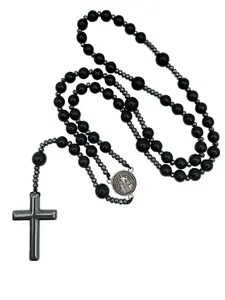 San Benito Medalla Catholic Rosary, Rosary Cross Necklace for Men, Christian Prayer Beads, Artificial Crystal Chain, Metal Coating, Perfect Catholic Religious Gift