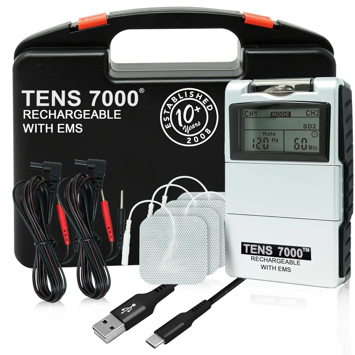 TENS 7000 Rechargeable TENS and EMS Combo Unit, Dual Channel TENS 7000 Rechargeable TENS and EMS Combo Unit, Dual Channel