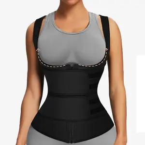 FeelinGirl Latex Waist Trainers Vest for Women Plus Size Waist Cincher Corset Two Belts Zipper 9 Steel Bones