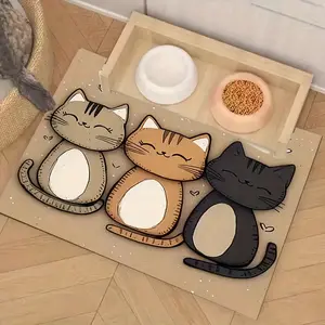 Cute Cat Pet Feeding Mat, Non-Slip Absorbent Quick-Dry, Universal for Cats and Dogs, Easy to Clean, Colorful Pet Decoration