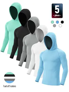 Men's 5-piece Set UPF50+ Long-sleeve Hooded Sweatshirt Quick-drying Protective Lightweight Sunscreen for Outdoor Activities Fitness Sports Athletic Fashion Activewear Running
