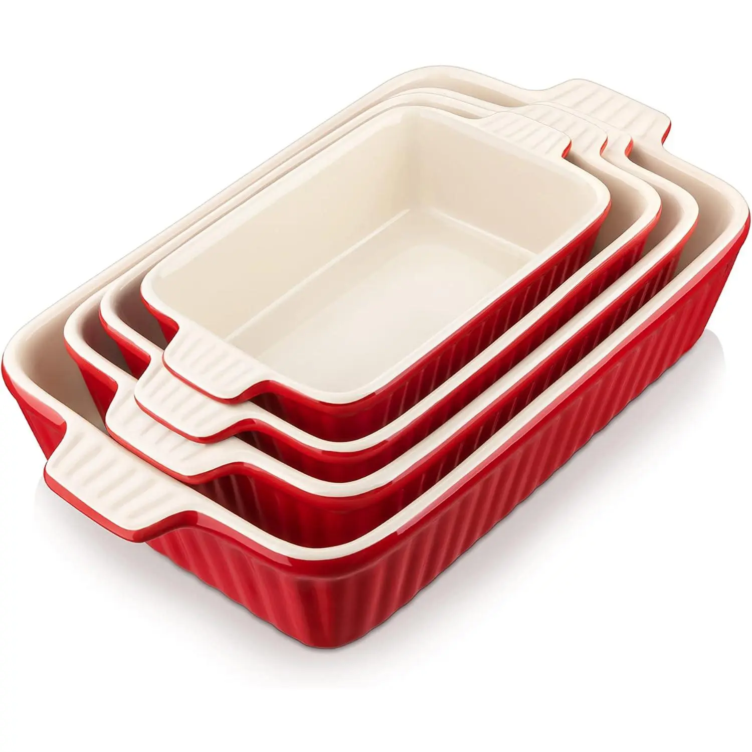 Bakeware Set of 4,  Porcelain Baking Pans Set for Oven, Casserole Dish, Ceramic Rectangular Baking Dish Lasagna Pans for Cooking Cake Pie Dinner Kitchen, Red (9.5"/11.25"/12.75"/14.5")