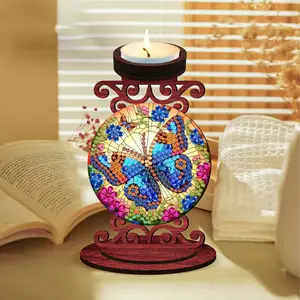 DIY Butterfly Theme Round Diamond Painting Candle Holder, Dreamy Stained Glass Effect, Perfect for Ambient Lighting Decor